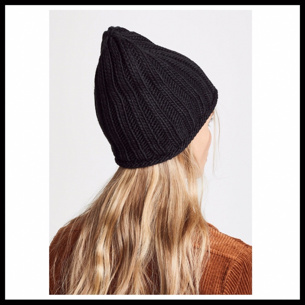FREE PEOPLE BLACK RIB KNIT SLOUCHY BEANIE HAT A2C - Picture 4 of 8